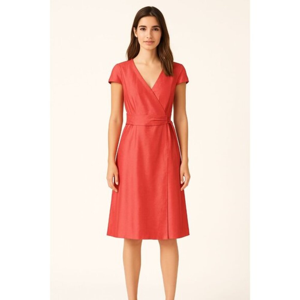 Lilly Pulitzer Coral Silk Wrap Dress Short Sleeve V-Neck Tie Waist Size 8 Classi